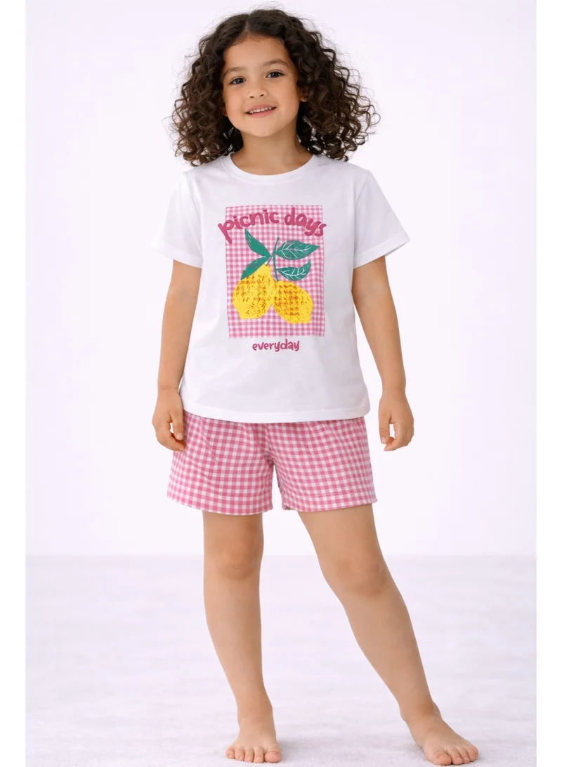 فكتور اند جين Girls’ Pajama Set – “Picnic Day” Graphic T-Shirt & Gingham Shorts